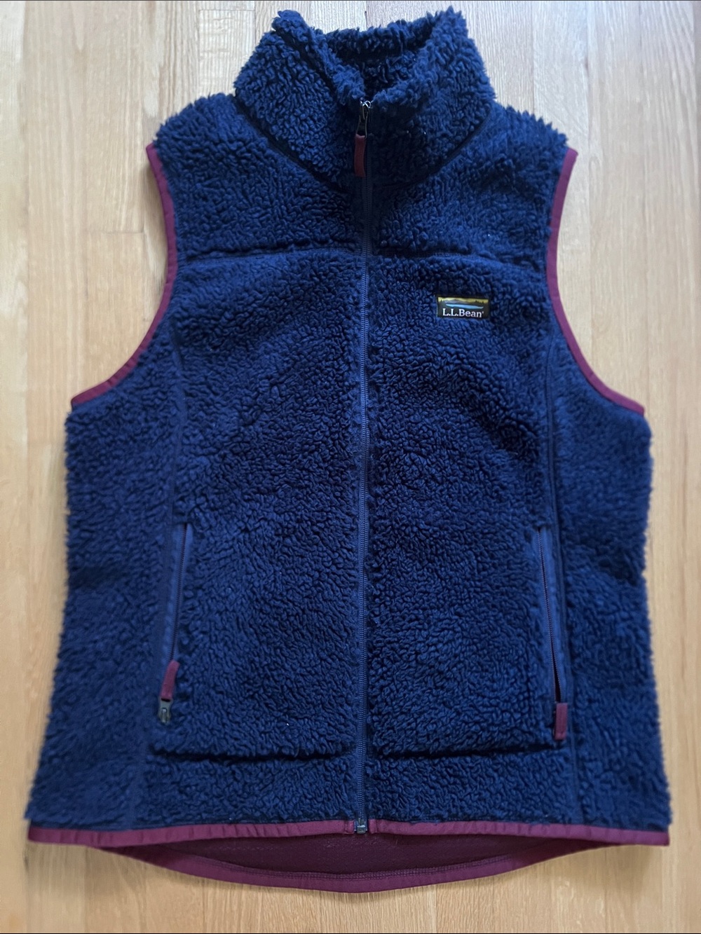 L.L. Bean Mountain Pile Fleece Vest  - Sherpa fleece with Maroon Trim - NWOT